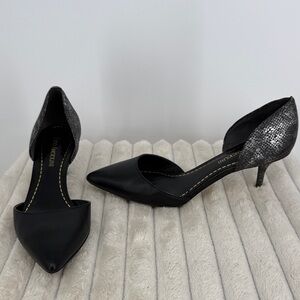 Enzo Angiolini Black Leather kitten heels with snakeskin accent size 8